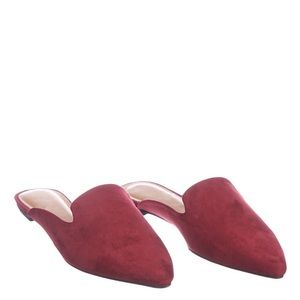 BAMBOO Slip On Mule Slippers - Women Flat Backless Pointed Toe Pump CHERRY RED